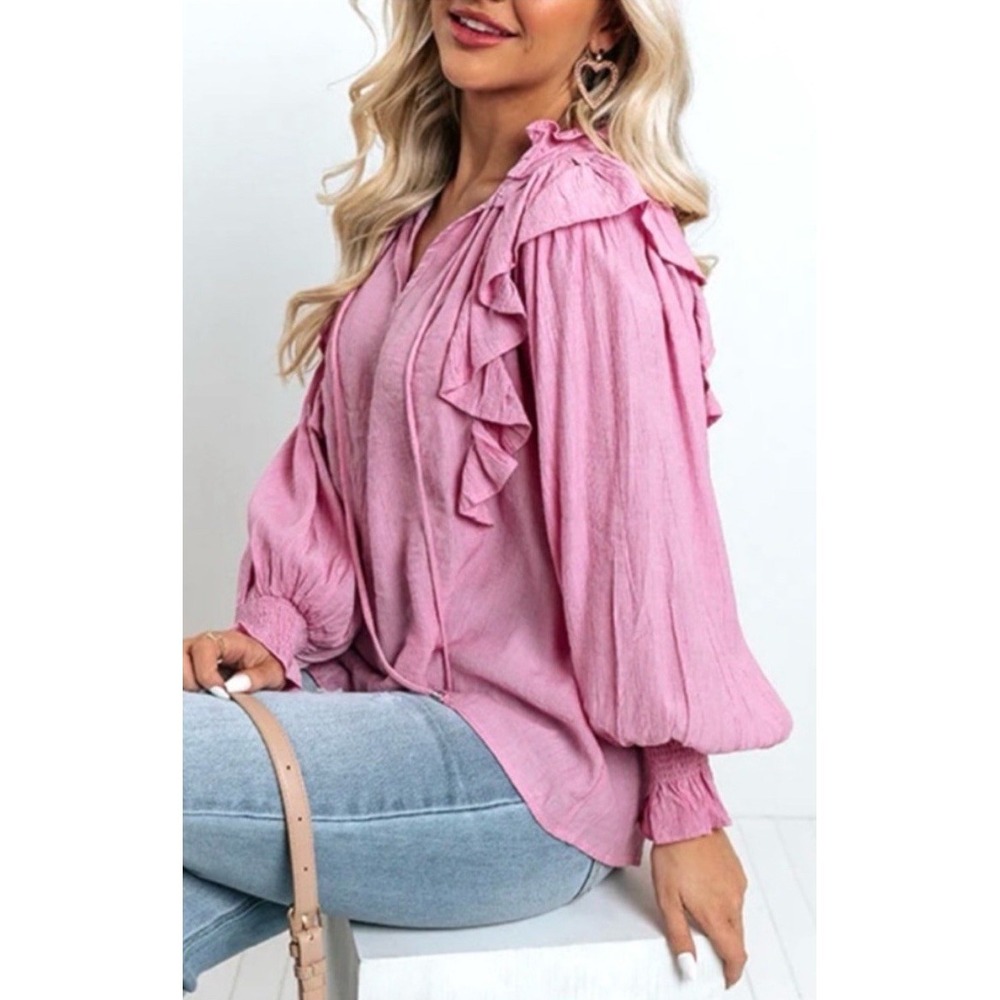 Entro Women's Pink Top Long Sleeve V Neck SZ-M 75% Rayon/ 25% Nylon